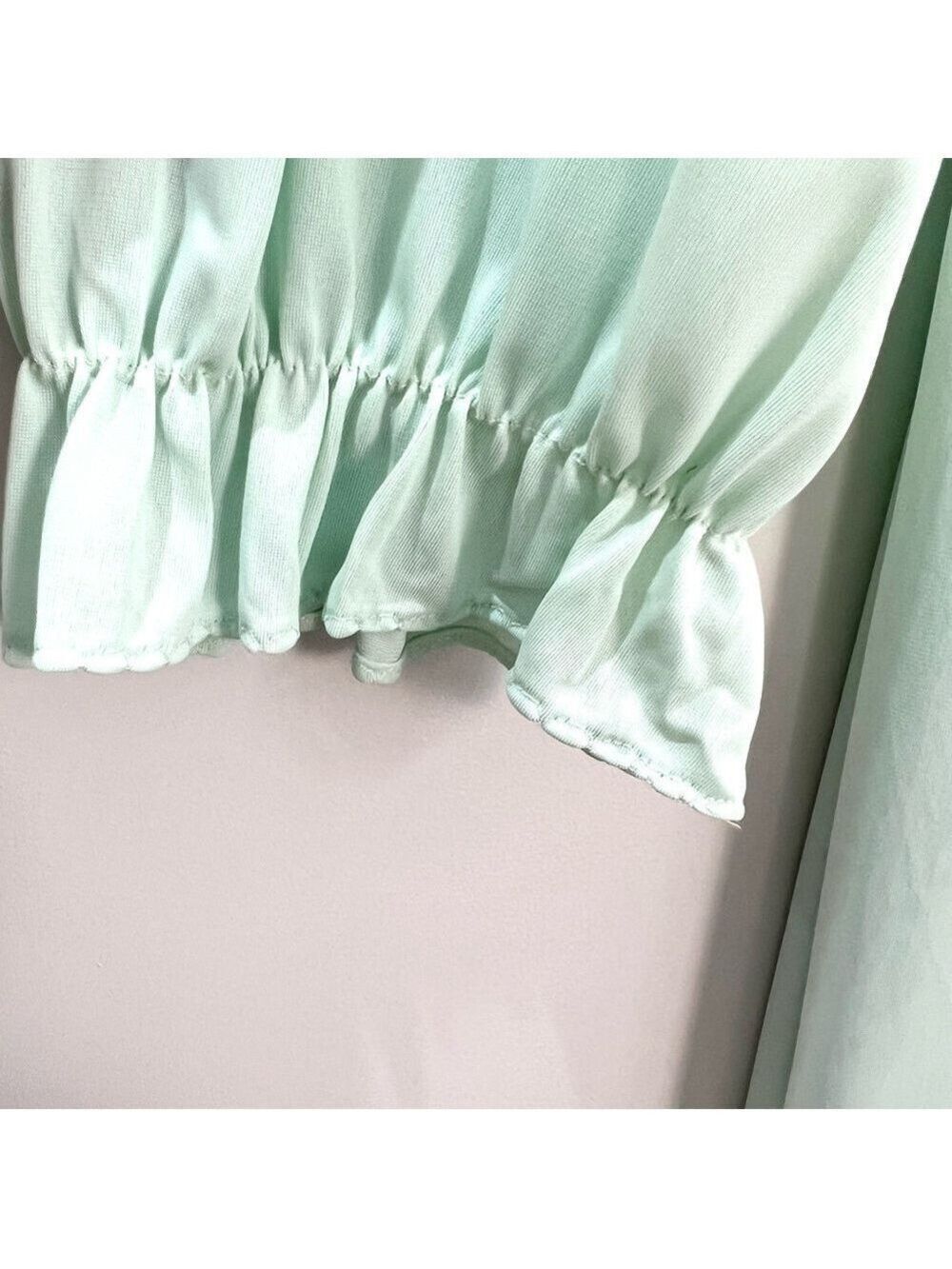 Vintage Mint Green Ruffle Embroidered Button Front Maxi Robe - Picture 13 of 13